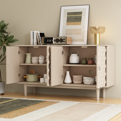Modern 4-door Sideboard With Convex Doors And 2 Silver Handles For