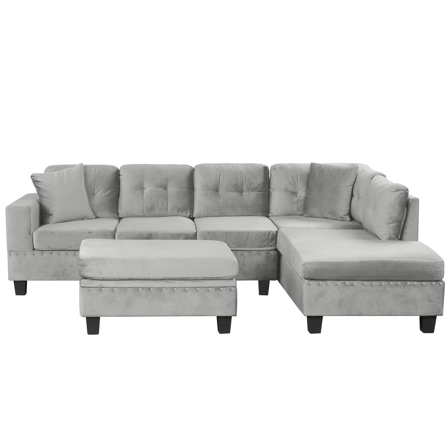 Modern Sectional Sofa with Storage Ottoman, L-Shape Couch with 2