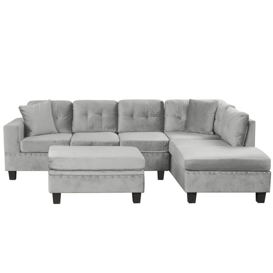 Modern Sectional Sofa with Storage Ottoman, L-Shape Couch with 2
