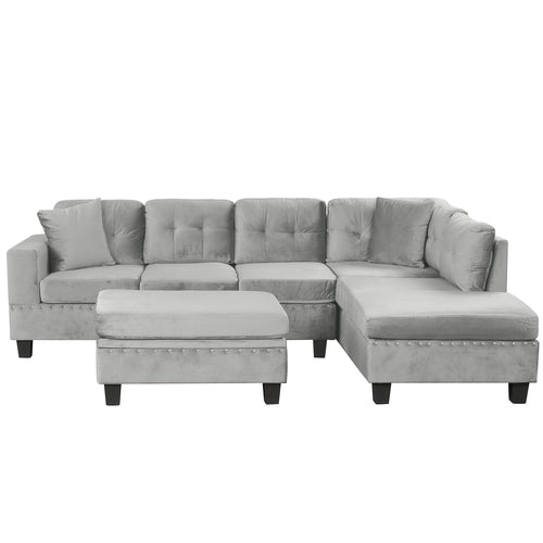 Modern Sectional Sofa with Storage Ottoman, L-Shape Couch with 2