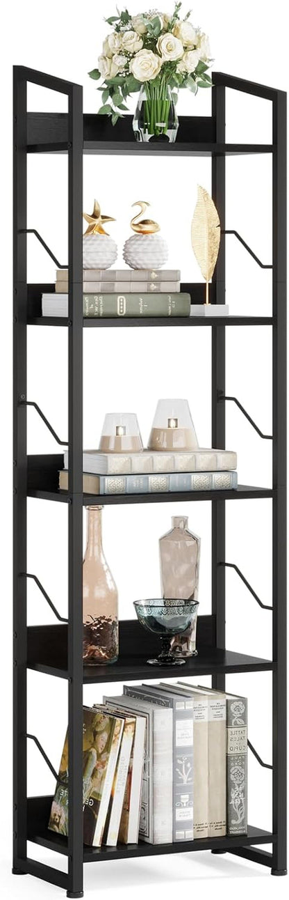 5 Tier Narrow Bookshelf: Tall Bookcase Shelf with Edge Protection,