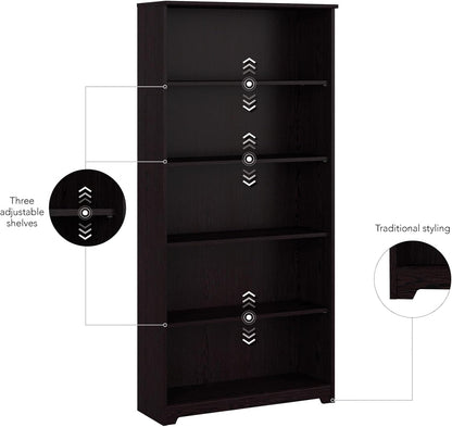Bush Furniture Tall 5 Shelf Bookcase, Large Open Bookshelf, Sturdy