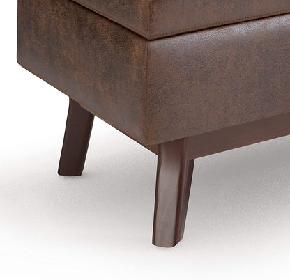 Mid Century Modern Storage Ottoman in Chestnut Brown