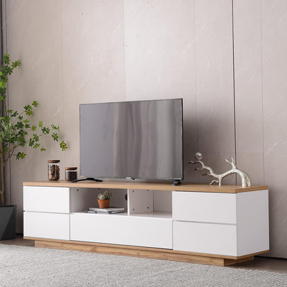 Wood TV Stand Entertainment Center with Storage Cabinets & Open