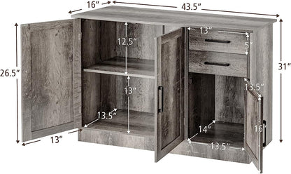 Gray Entryway Cupboard Sideboard Storage Cabinet with Drawers