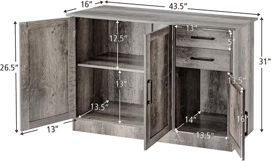 Gray Entryway Cupboard Sideboard Storage Cabinet with Drawers