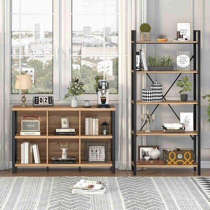 6 Cube Storage Organizer with Shelf, Long Wood and Metal Cubby