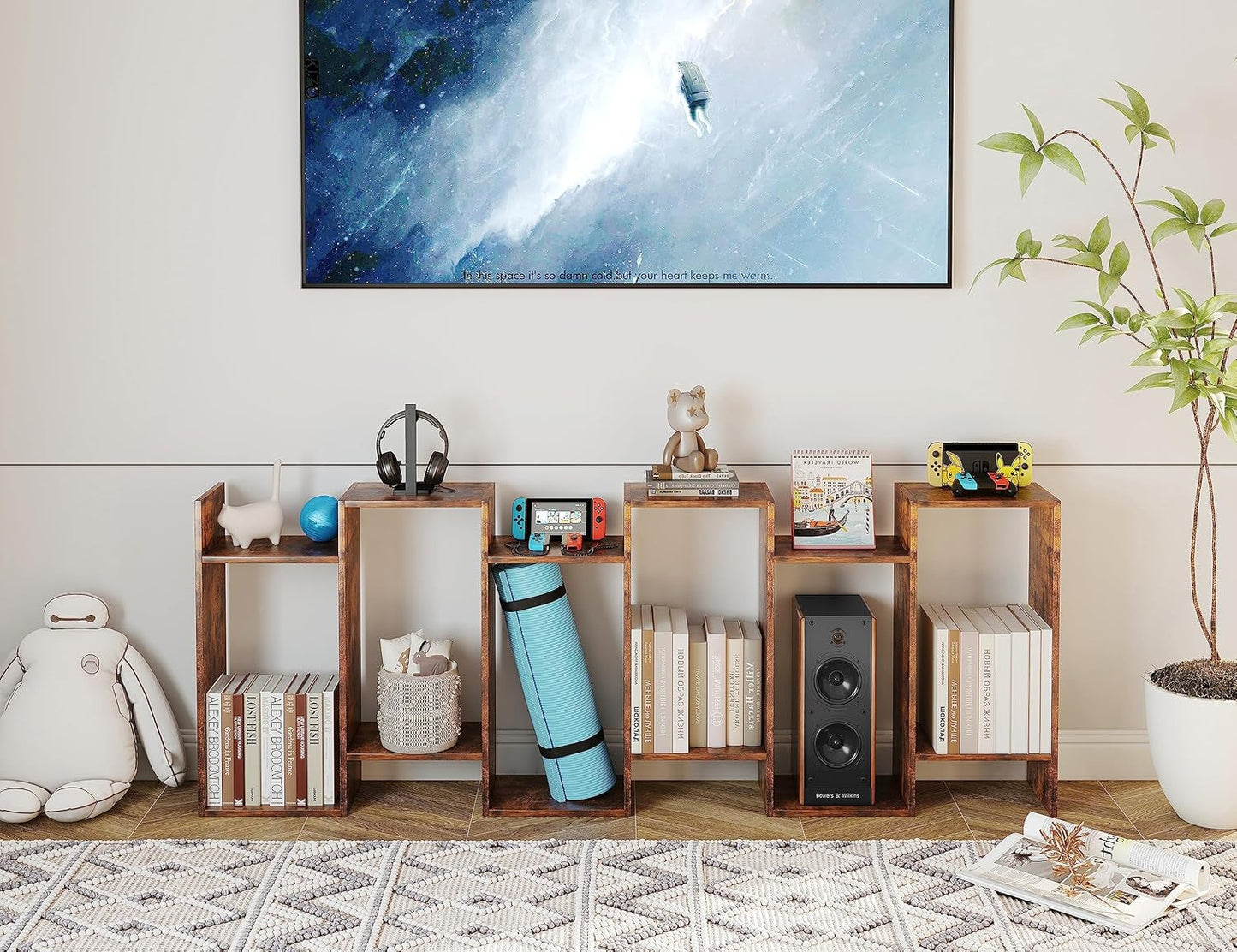 Geometric Bookcase, Bookshelf 6-Tier S Shaped Book Shelves for