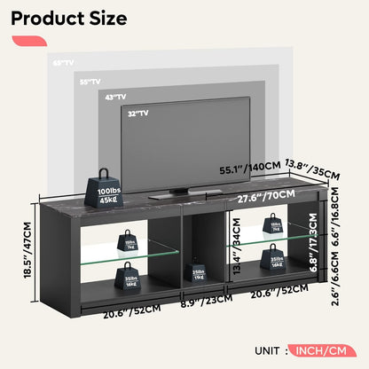 Entertainment Center LED Gaming TV Stand for 55+ Inch TV Adjustable
