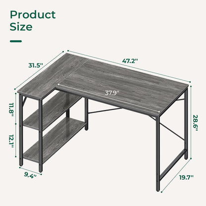 L Shaped Desk, 47 Inches Computer Desk with Reversible Storage