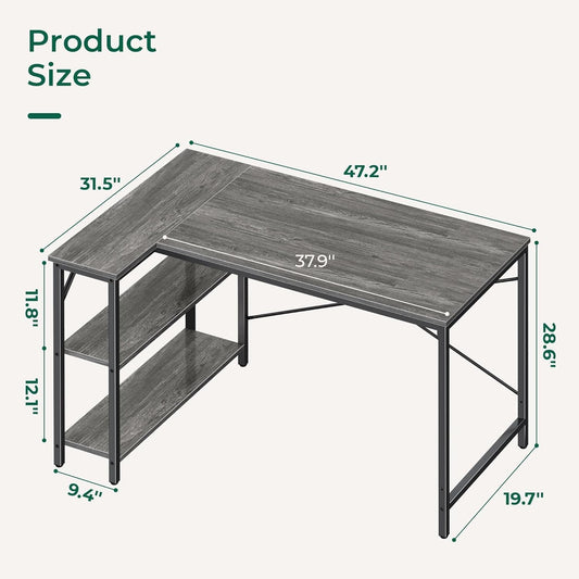 L Shaped Desk, 47 Inches Computer Desk with Reversible Storage