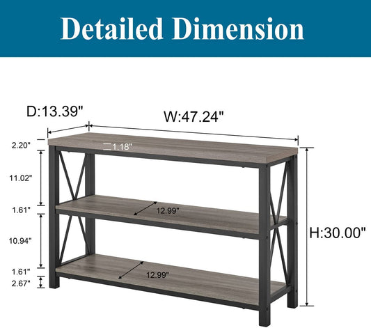 Industrial Rustic Sofa Table with Storage Shelves