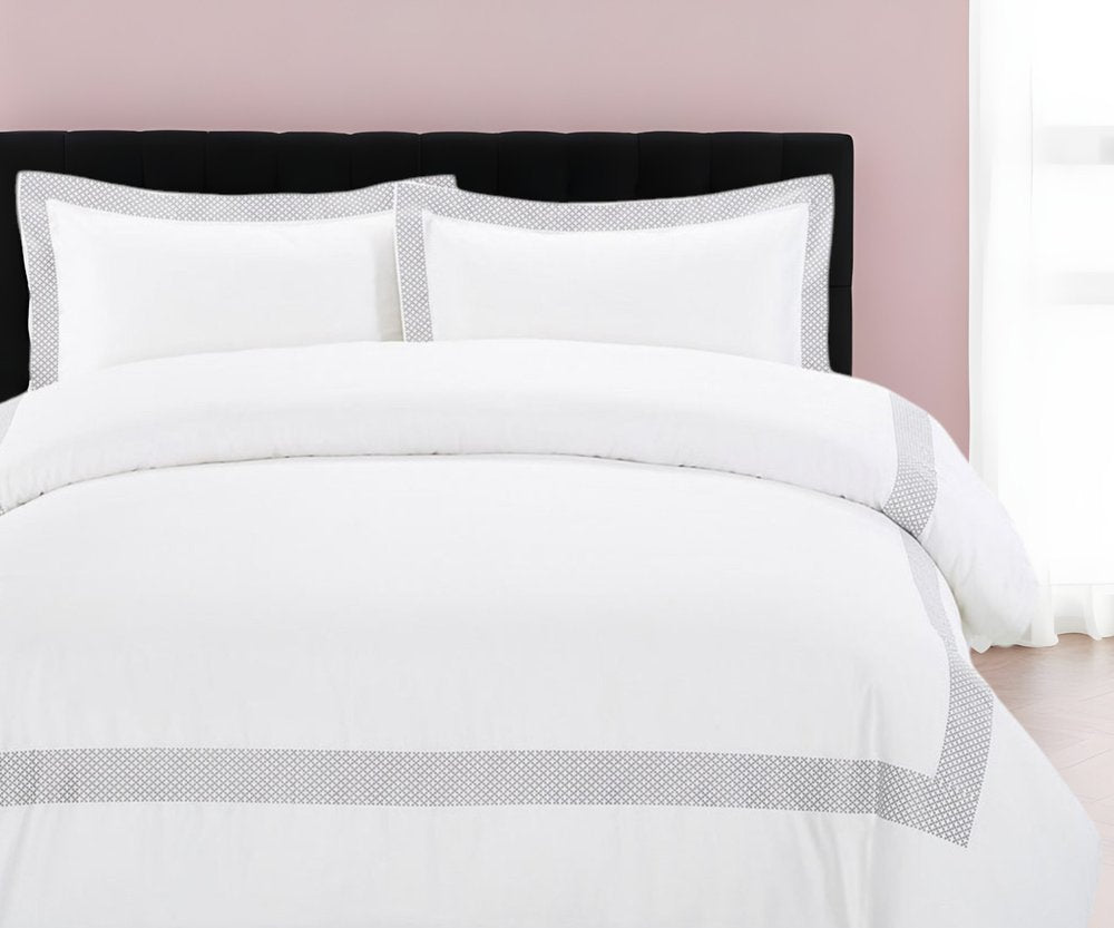 Gray and White Queen 100% Cotton 200 Thread Count Washable Duvet Cover
