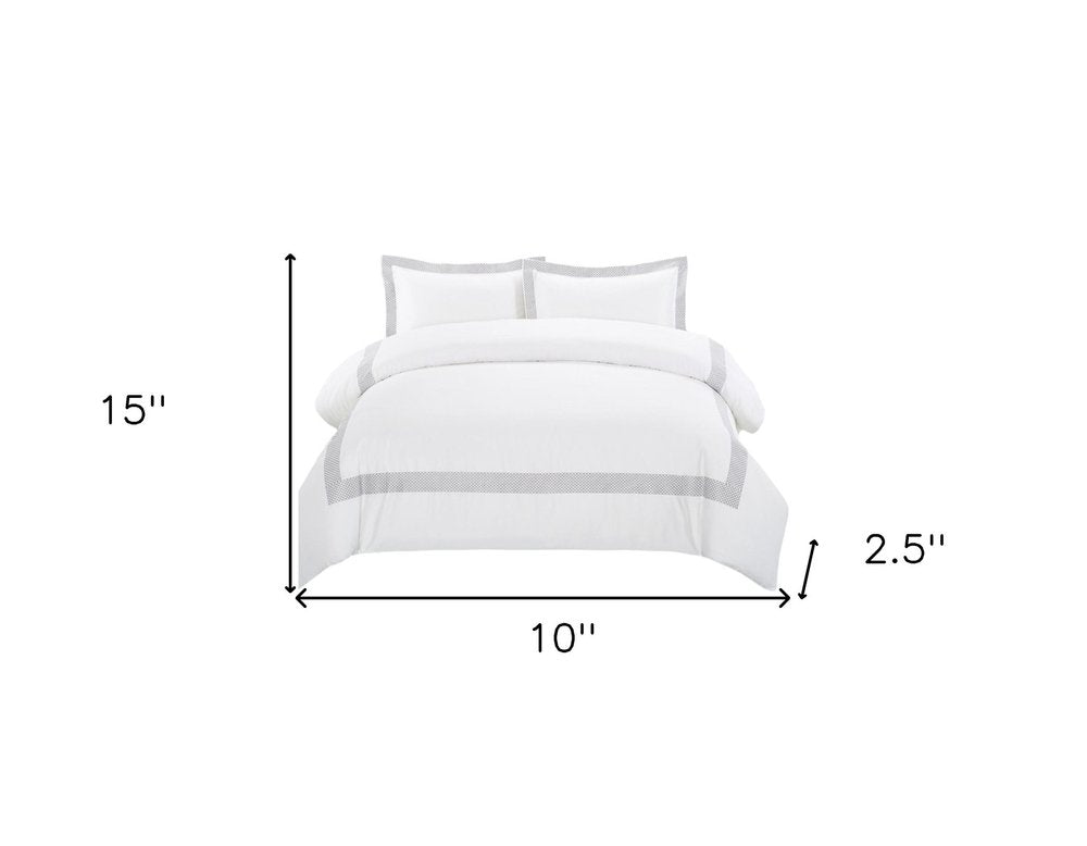 Gray and White Queen 100% Cotton 200 Thread Count Washable Duvet Cover