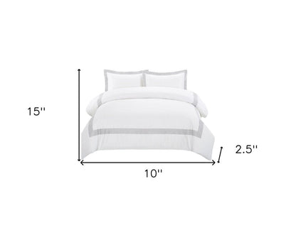 Gray and White Queen 100% Cotton 200 Thread Count Washable Duvet Cover