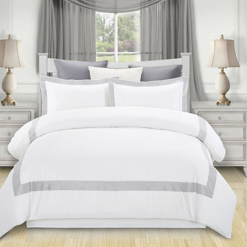 Gray and White Queen 100% Cotton 200 Thread Count Washable Duvet Cover