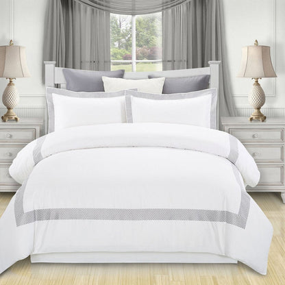 Gray and White Queen 100% Cotton 200 Thread Count Washable Duvet Cover