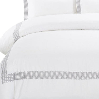 Gray and White Queen 100% Cotton 200 Thread Count Washable Duvet Cover