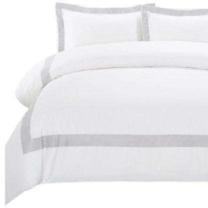 Gray and White Queen 100% Cotton 200 Thread Count Washable Duvet Cover