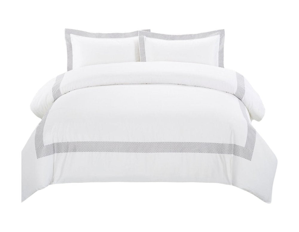 Gray and White Queen 100% Cotton 200 Thread Count Washable Duvet Cover