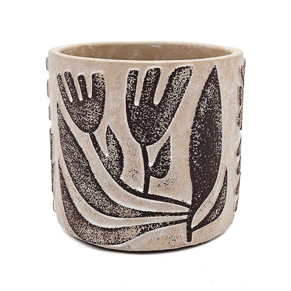Set of 4 4.3x4.3x4' Gray Sand and Cement Planters with Brown Botanical
