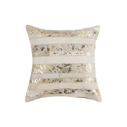 Set of Two 18" Natural and Gold Striped Cowhide Throw Pillows with