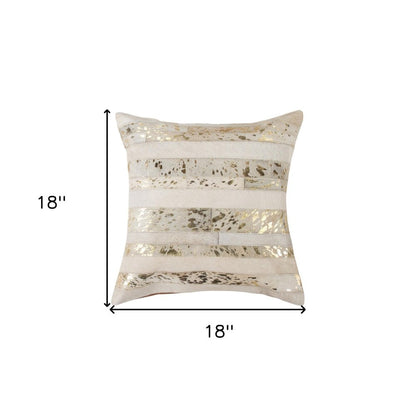 Set of Two 18" Natural and Gold Striped Cowhide Throw Pillows with