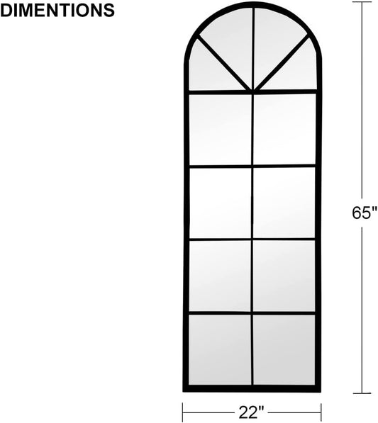 Large Arched Window Pane Mirror Floor, Wall Mount.