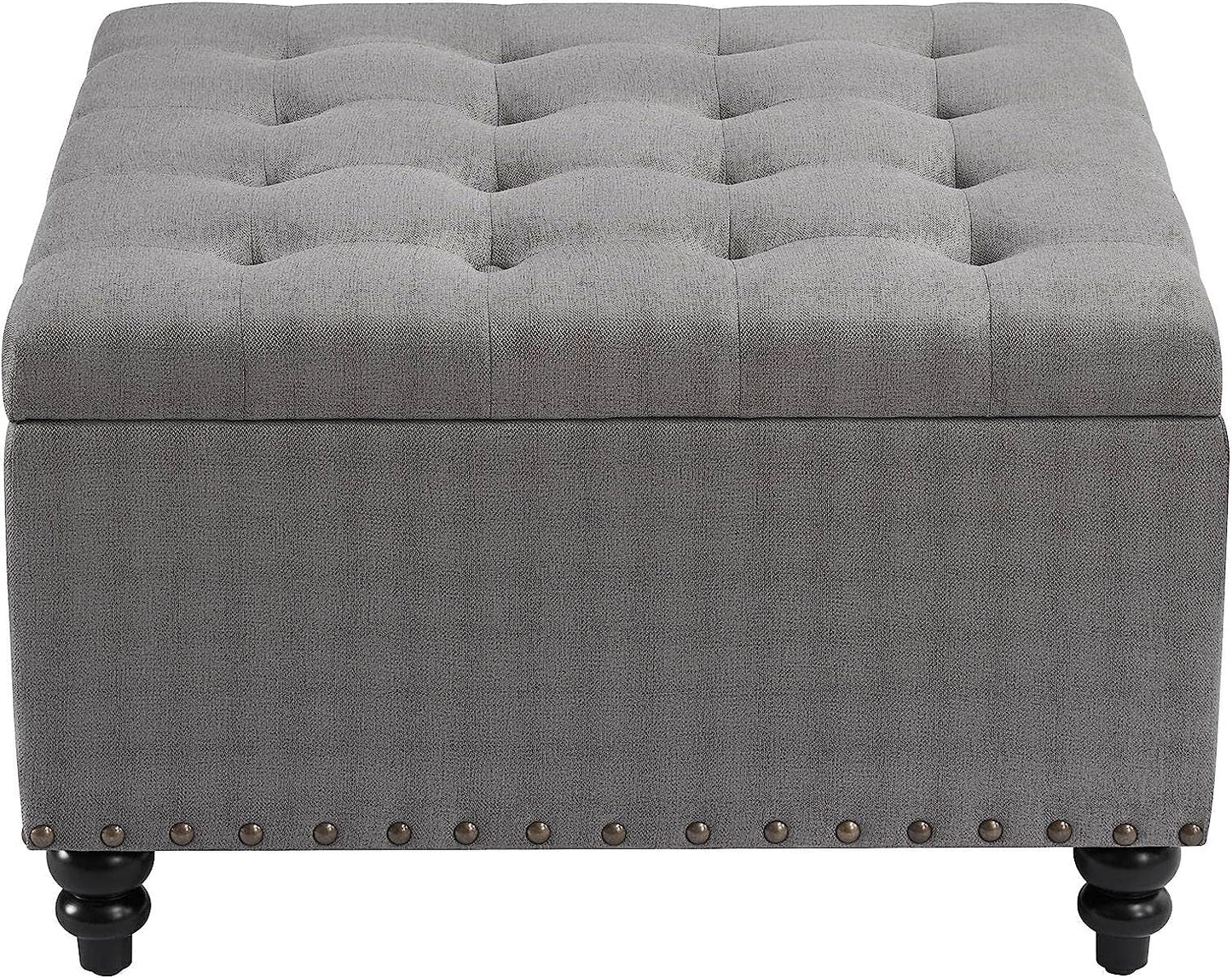 Grey Tufted Ottoman with Storage for Living Room