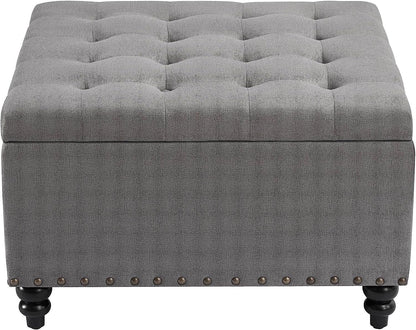 Grey Tufted Ottoman with Storage for Living Room