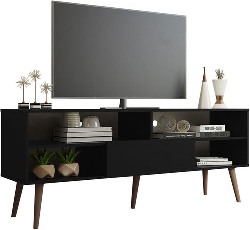 Modern TV Stand with 1 Door and 4 Shelves with Cable Management for