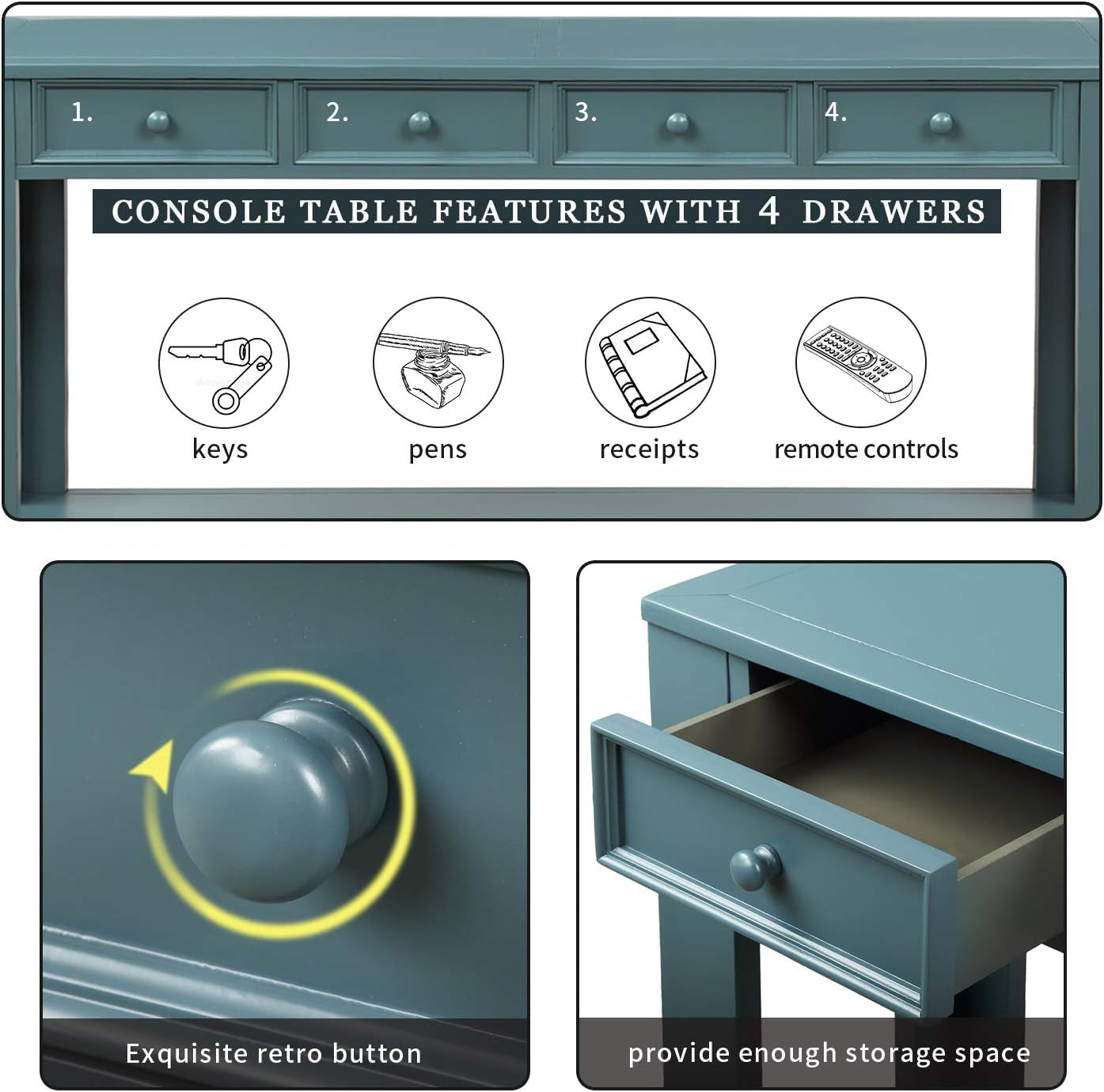 Easy Assembly Blue Console Table with Drawers