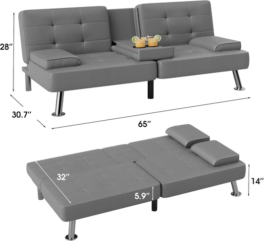 Futon Sofa Bed Modern Folding Futon Set PU Leather Convertible