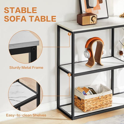 Modern Industrial Sofa Table with Storage Shelves