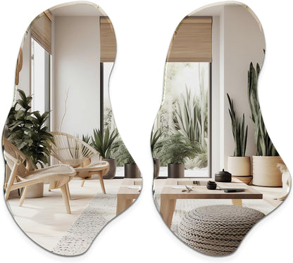 Set of 2 Irregular Wall Mirrors, 31.5 X 17.5, Asymmetrical Curved