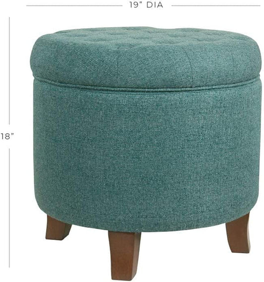 Dark Teal Velvet Storage Ottoman with Lid