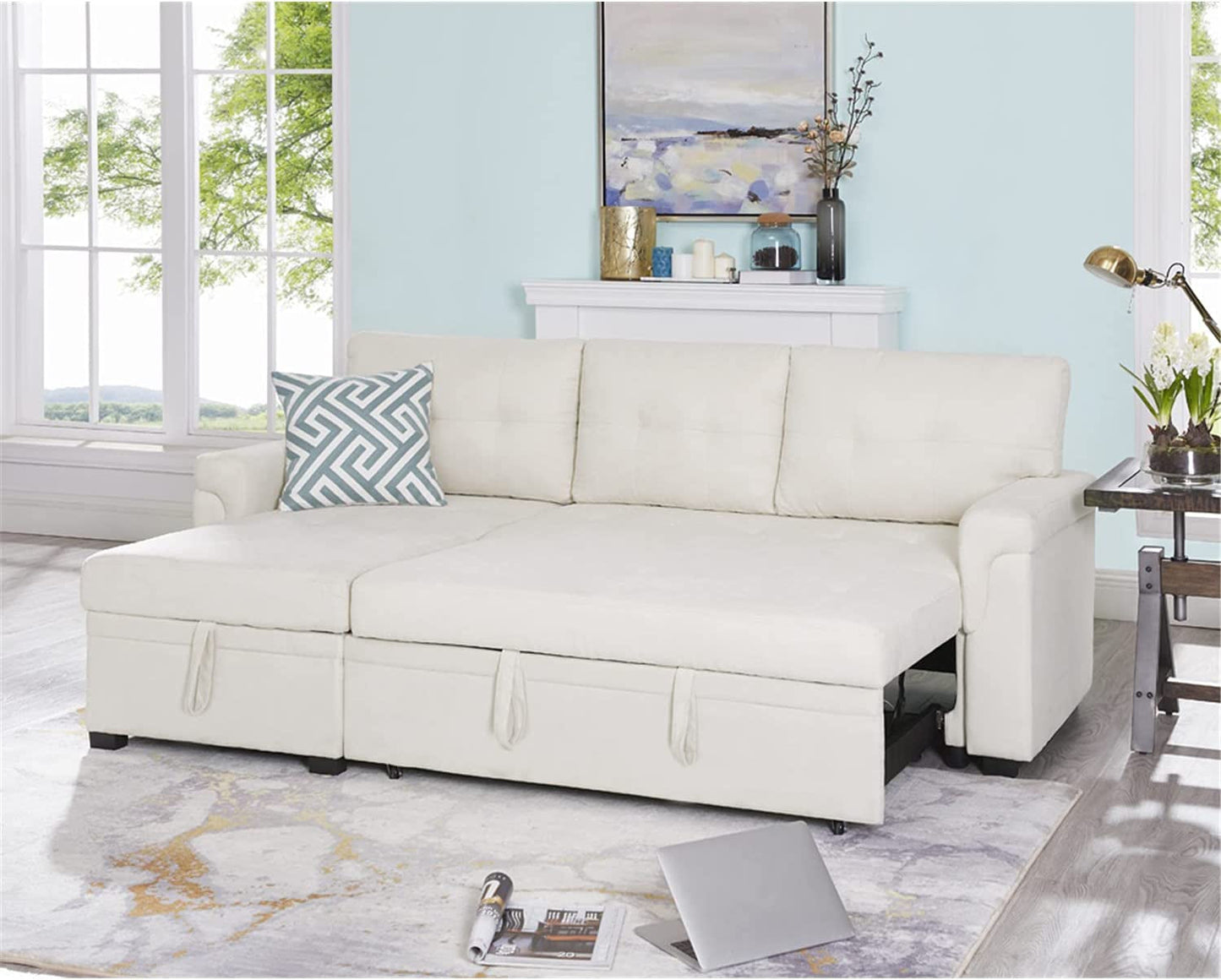 L-Shape Velvet Sleeper Sofa with Storage