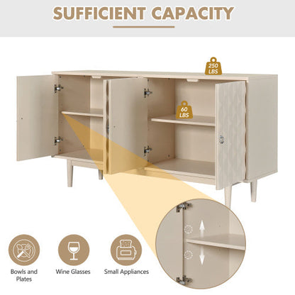 Modern 4-door Sideboard With Convex Doors And 2 Silver Handles For