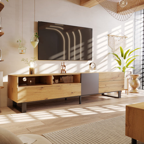 Modern TV Stand For 80'' TV With Double Storage Space, Media Console