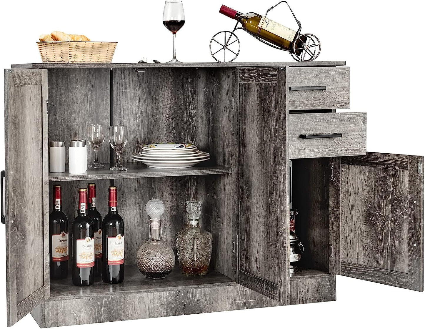 Gray Entryway Cupboard Sideboard Storage Cabinet with Drawers