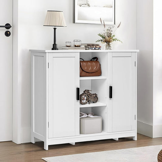 Storage Cabinet with 2 Doors and 4 Storage Shelves, Credenza Buffet