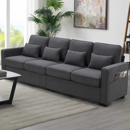 Seater Modern Linen Fabric Sofa With Armrest Pockets And 4