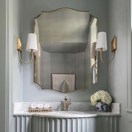 Stainless Steel Metal Frame Wall Mount Vanity Mirror, 22X30 Irregular