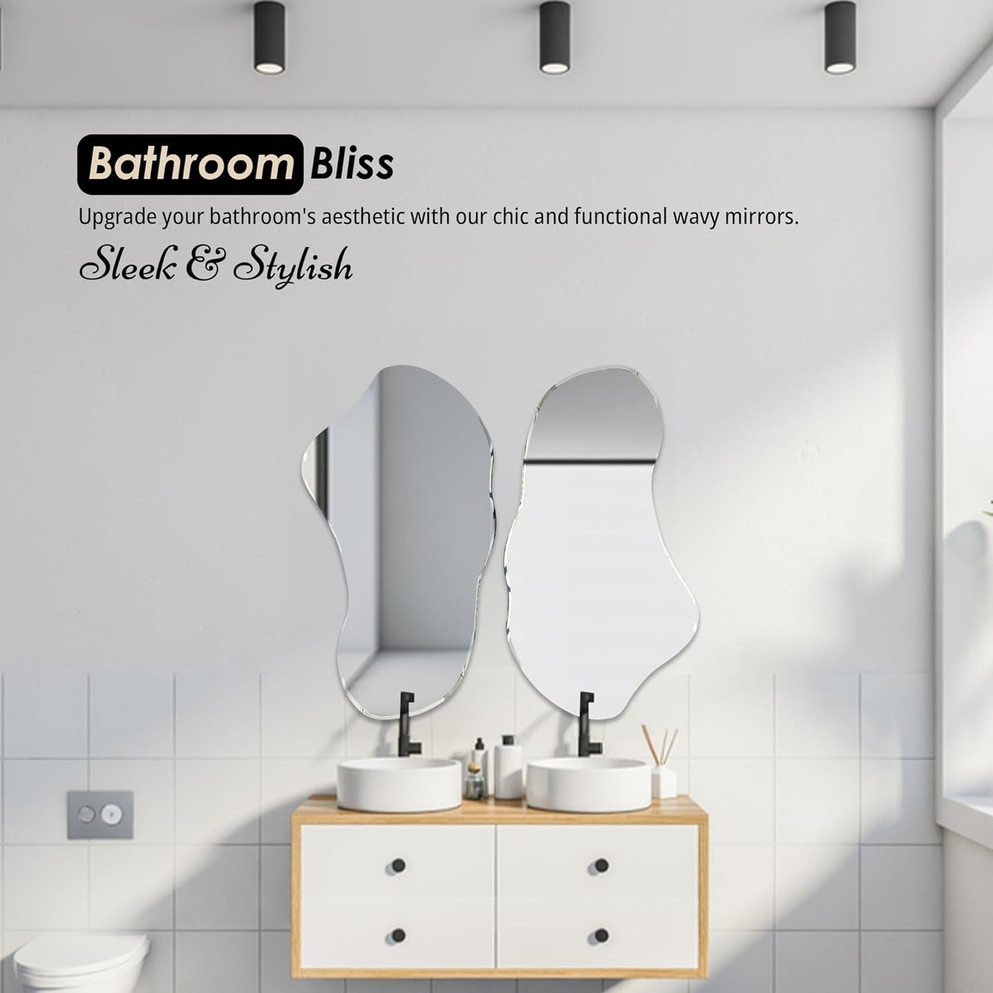 Set of 2 Irregular Wall Mirrors, 31.5 X 17.5, Asymmetrical Curved