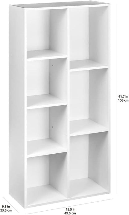7 Cube Organizer Bookcase, Storage Shelves, Book Shelf, White, 9.25"D