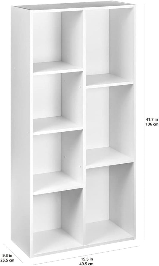 7 Cube Organizer Bookcase, Storage Shelves, Book Shelf, White, 9.25"D