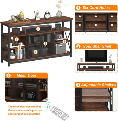 Tall TV Stand for Tvs up to 65 Inch, Industrial Wood Entertainment