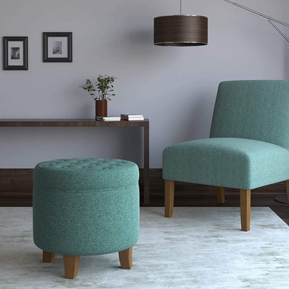 Dark Teal Velvet Storage Ottoman with Lid