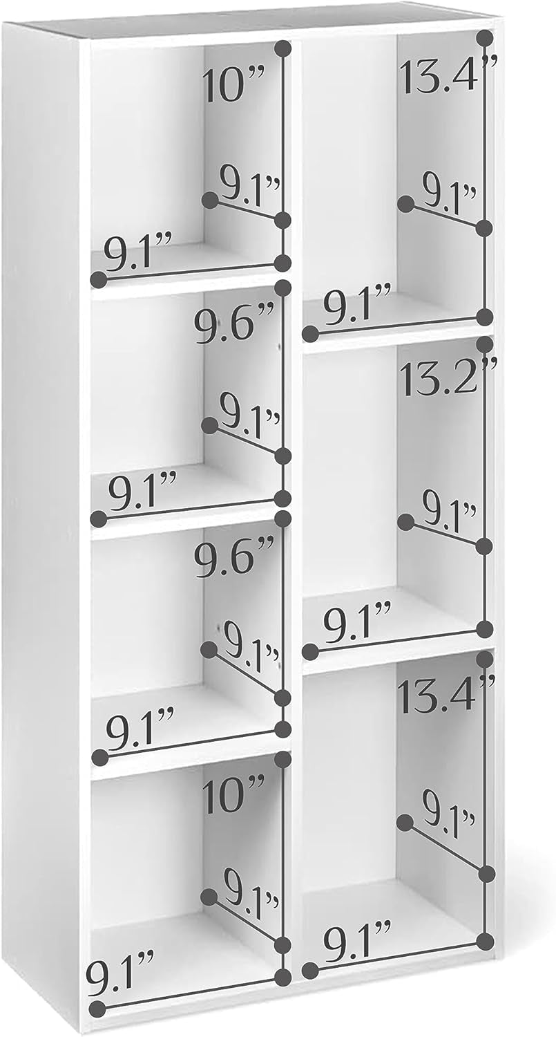 7 Cube Organizer Bookcase, Storage Shelves, Book Shelf, White, 9.25"D