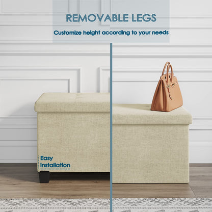 Multi-Functional Ivory Ottoman with Storage Bins